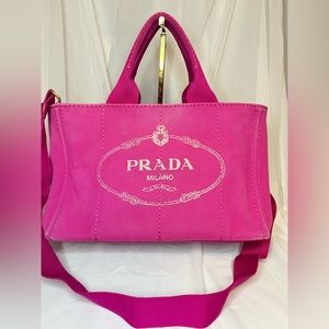 Prada Pink Canapa 2-away Tote Bag Medium Authentic Good Condition